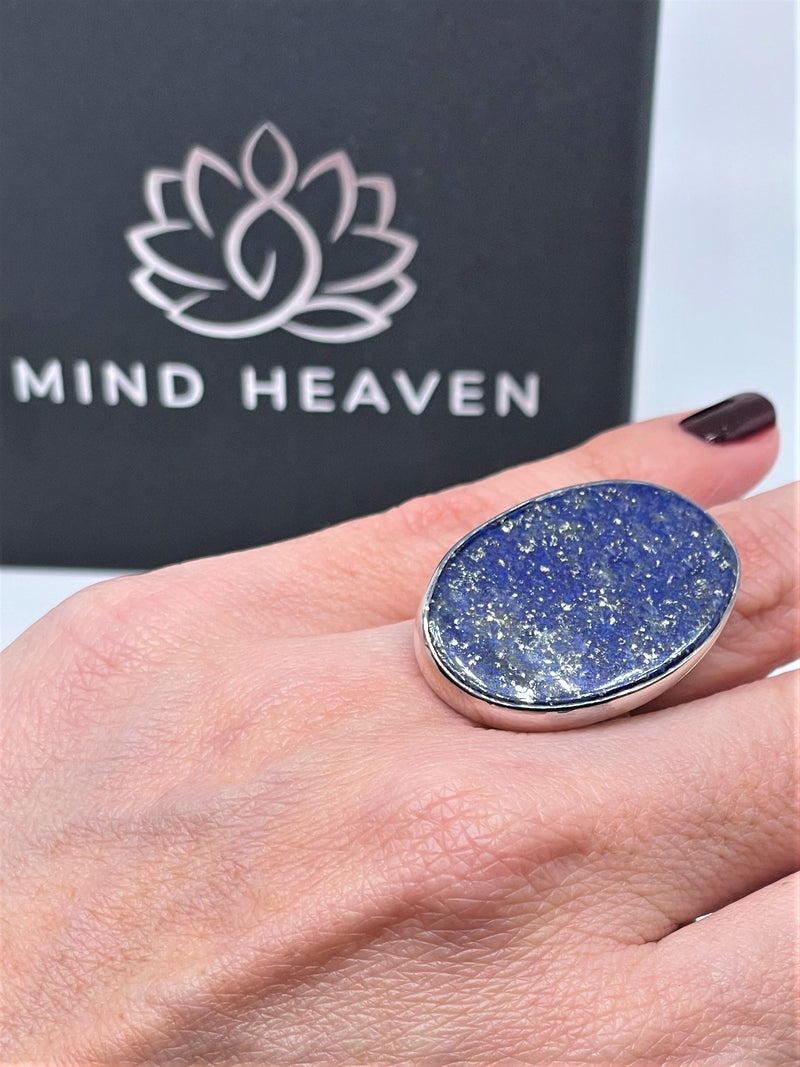 Big Oval Lapis Lazuli Sterling Silver Ring