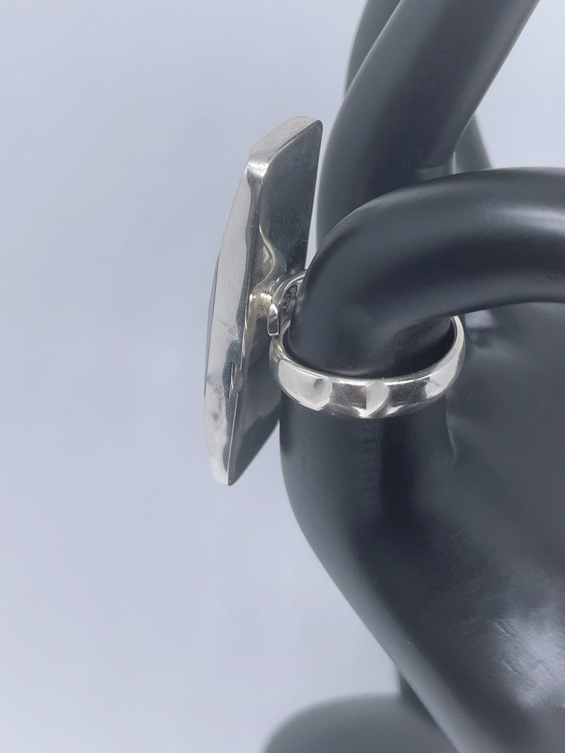 Blue Goldstone Big rectangle sterling silver ring