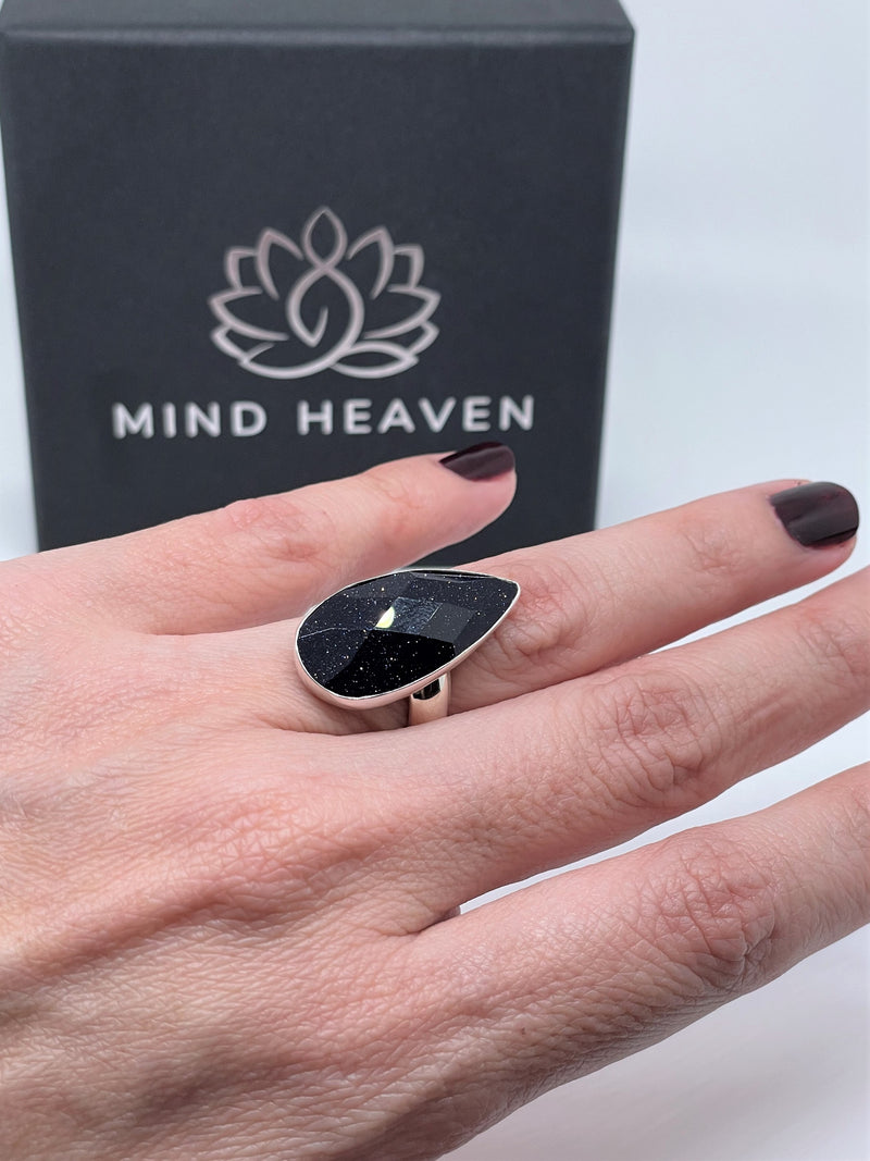 Blue Goldstone drop Sterling Silver Ring