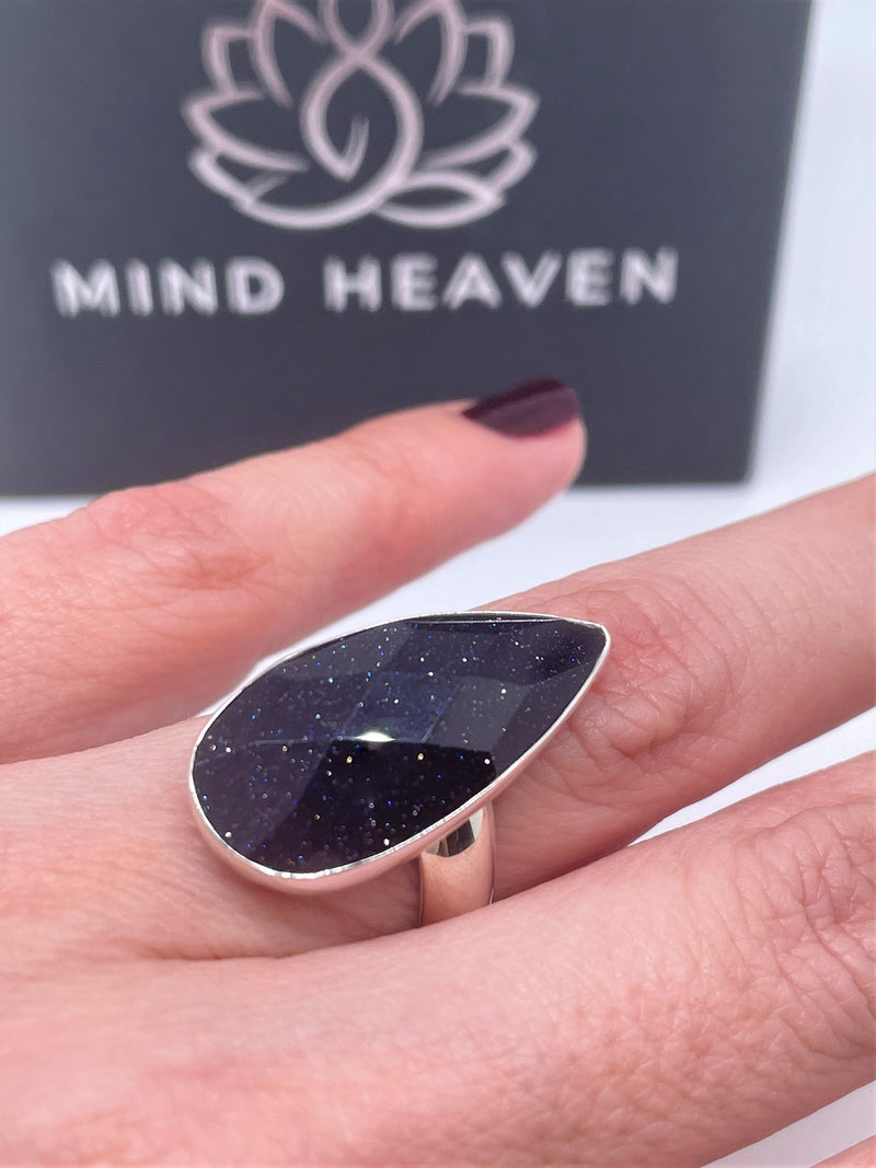 Blue Goldstone drop Sterling Silver Ring