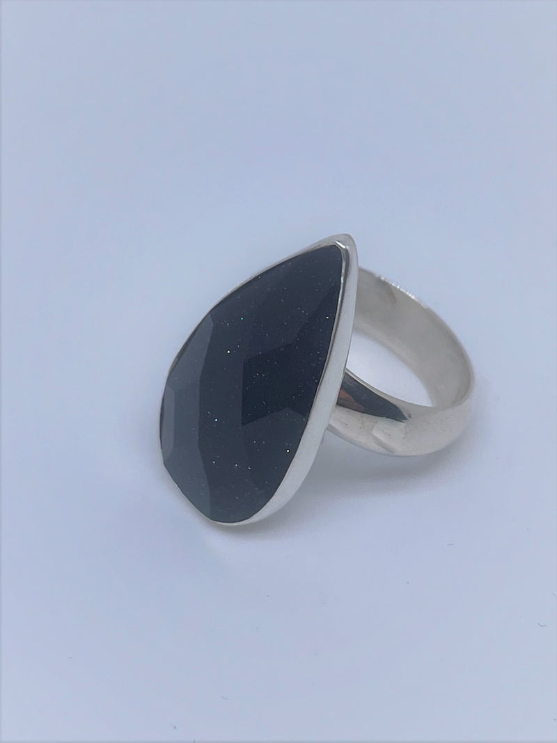 Blue Goldstone drop Sterling Silver Ring