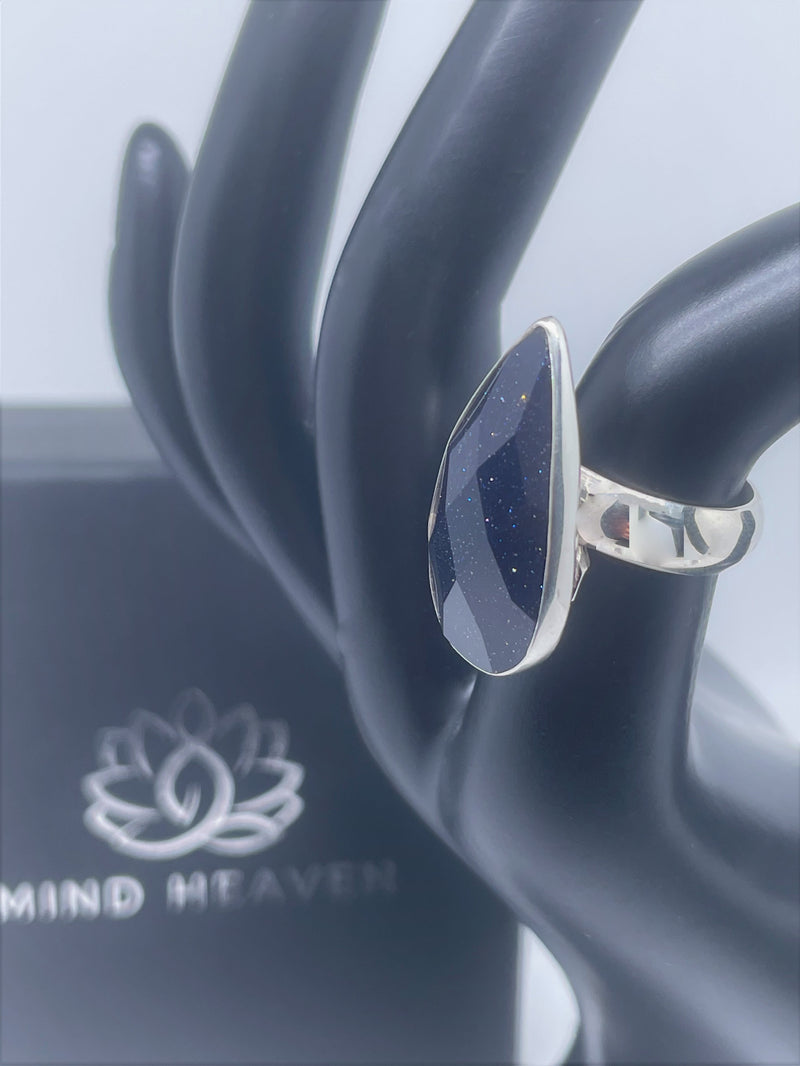 Blue Goldstone drop Sterling Silver Ring