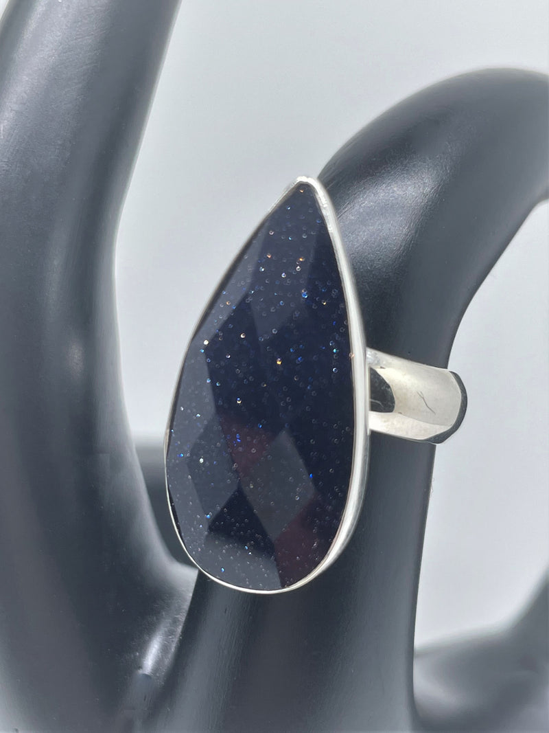 Blue Goldstone drop Sterling Silver Ring
