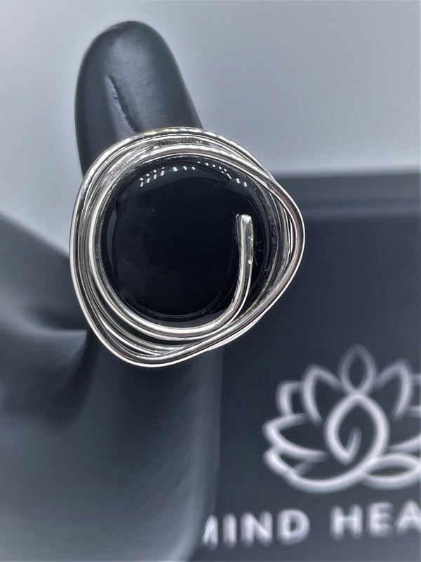 Round wired onyx Sterling Silver ring