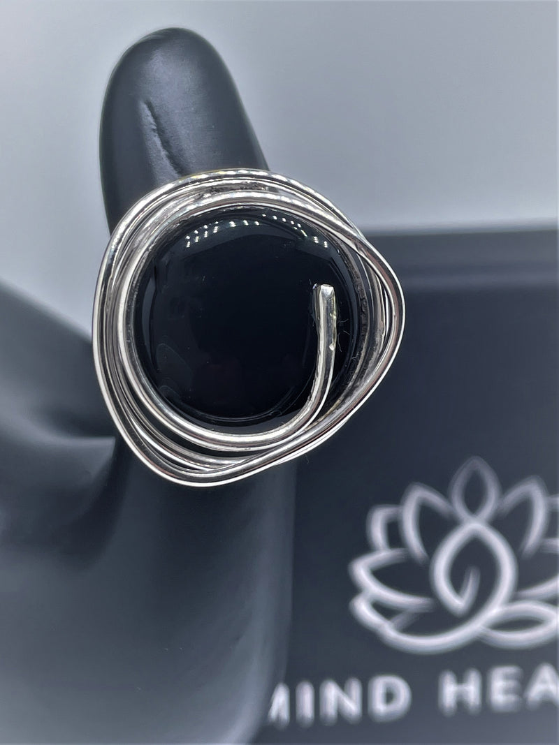 Round wired onyx Sterling Silver ring