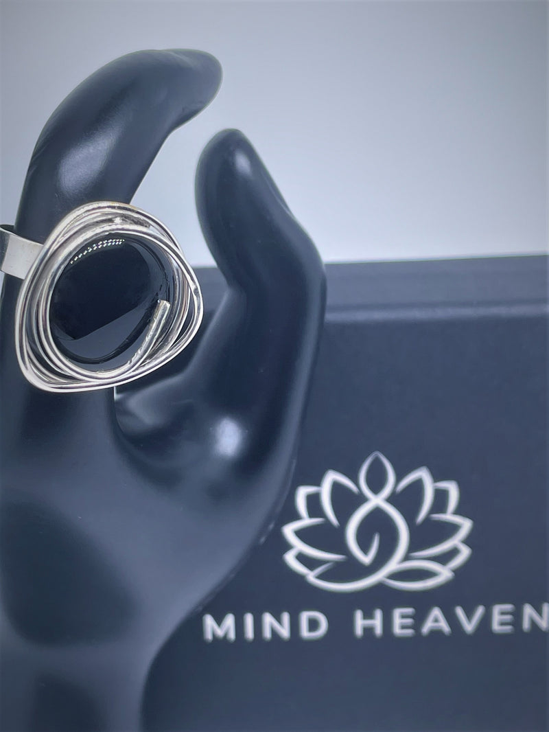 Round wired onyx Sterling Silver ring