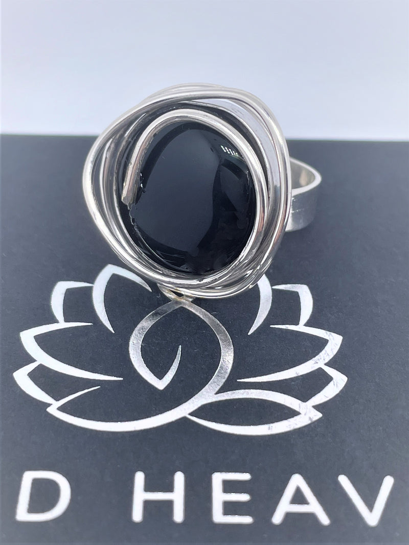 Round wired onyx Sterling Silver ring