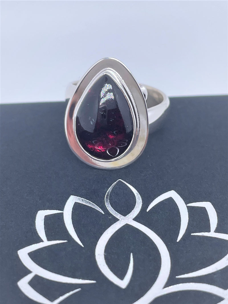 Garnet red drop Sterling Silver Ring