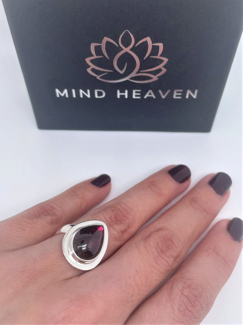 Garnet red drop Sterling Silver Ring