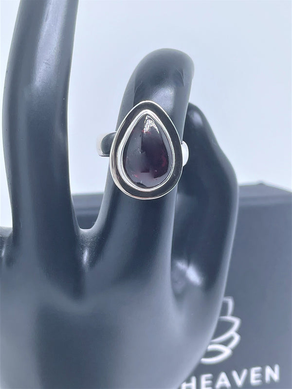 Garnet red drop Sterling Silver Ring