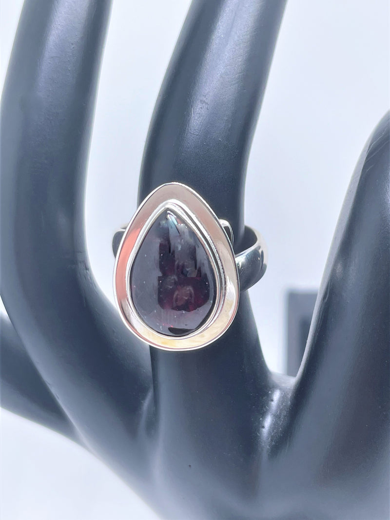 Garnet red drop Sterling Silver Ring
