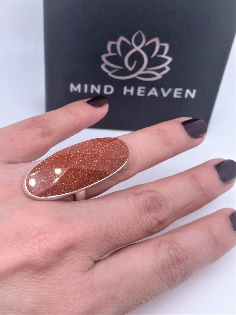 Sparkling Orange Sunstone Sterling Silver Ring