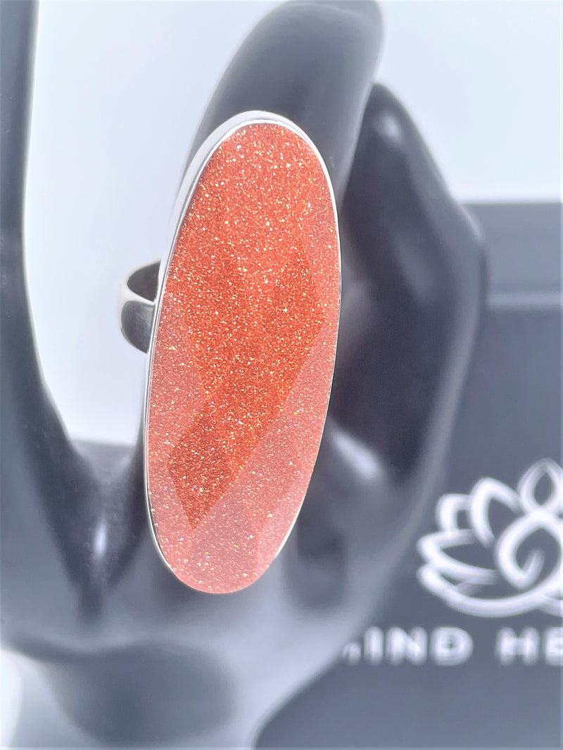 Sparkling Orange Sunstone Sterling Silver Ring