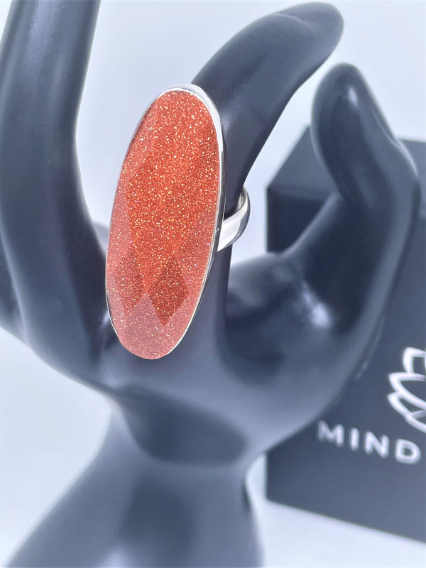 Sparkling Orange Sunstone Sterling Silver Ring