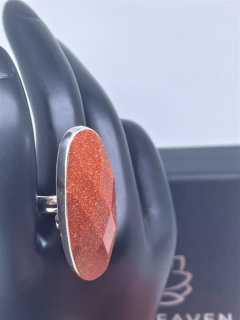 Sparkling Orange Sunstone Sterling Silver Ring