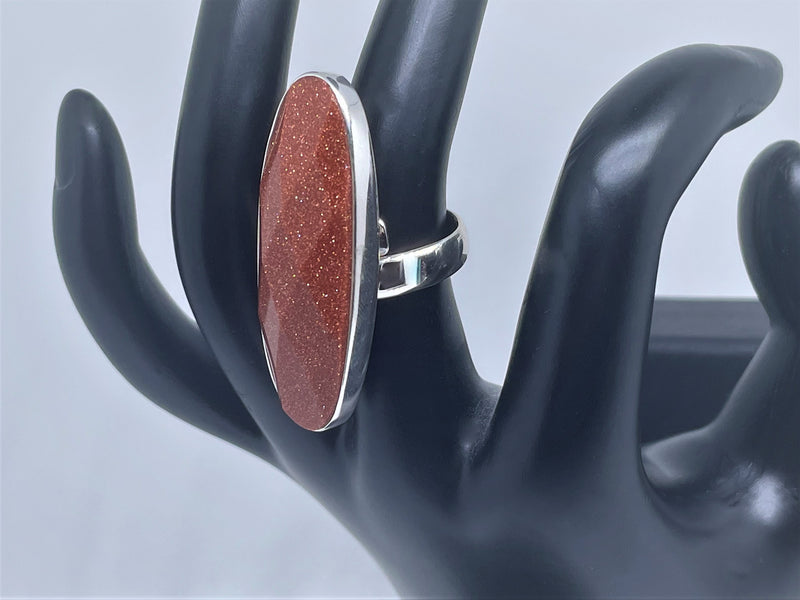 Sparkling Orange Sunstone Sterling Silver Ring