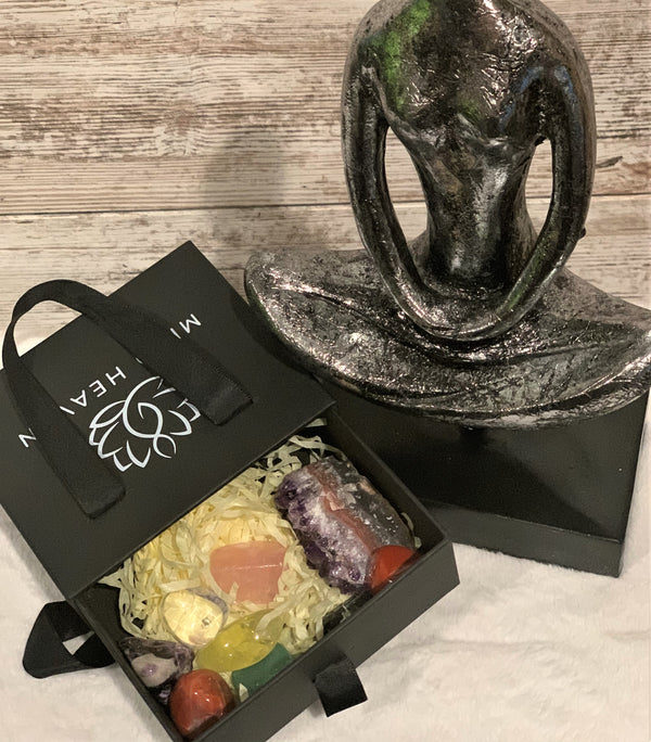 Starting set healing crystals: Clear Quartz, Amethyst, Lapis Lazuli, Green Aventurine, Citrine, Carnelian, Red Jasper