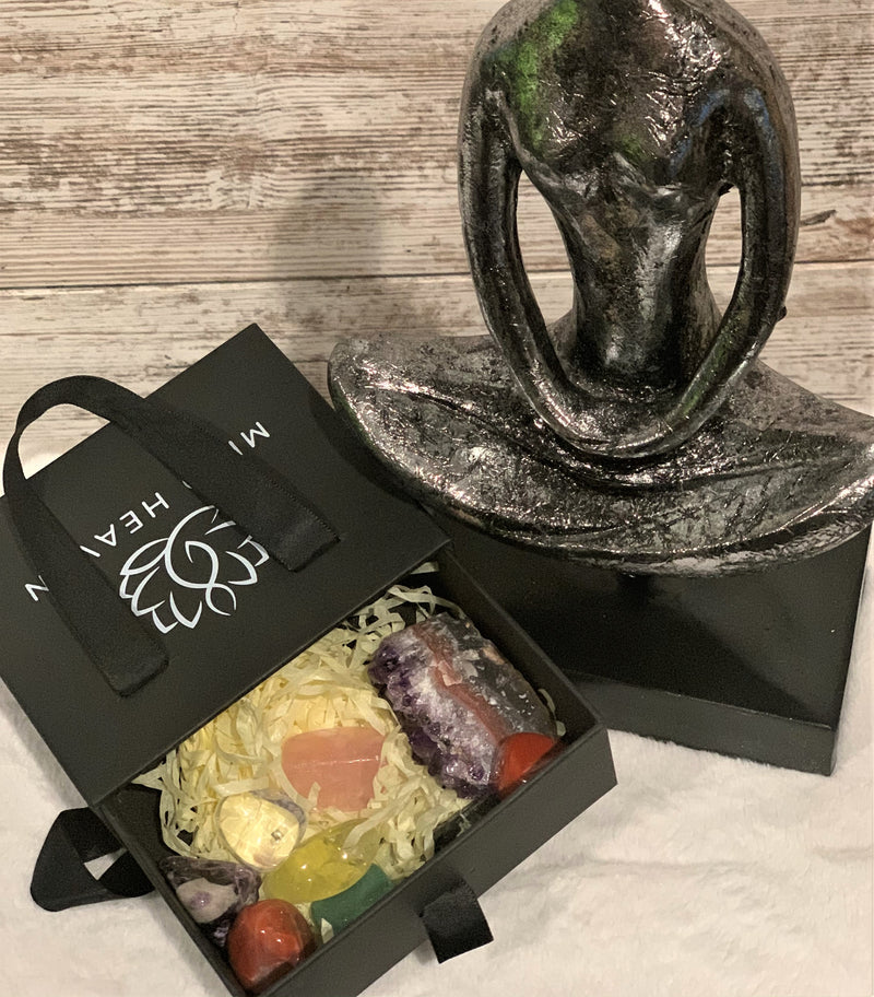 Starting set healing crystals: Clear Quartz, Amethyst, Lapis Lazuli, Green Aventurine, Citrine, Carnelian, Red Jasper