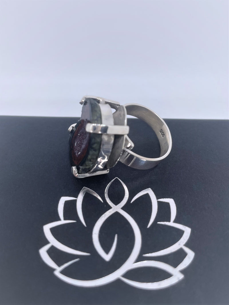 Silver Ring with Irregular Raw Agate Geode