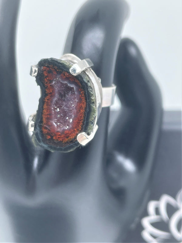 Silver Ring with Irregular Raw Agate Geode