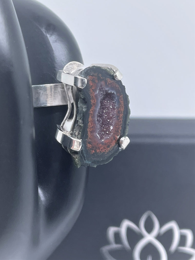 Silver Ring with Irregular Raw Agate Geode
