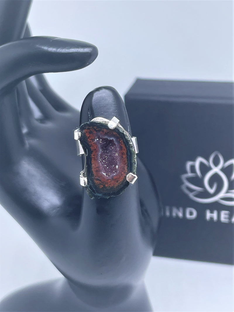 Silver Ring with Irregular Raw Agate Geode