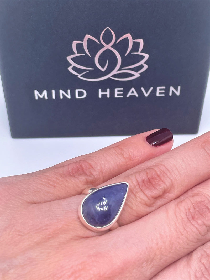 .925 Silver Ring with Kyanite drop gemstone