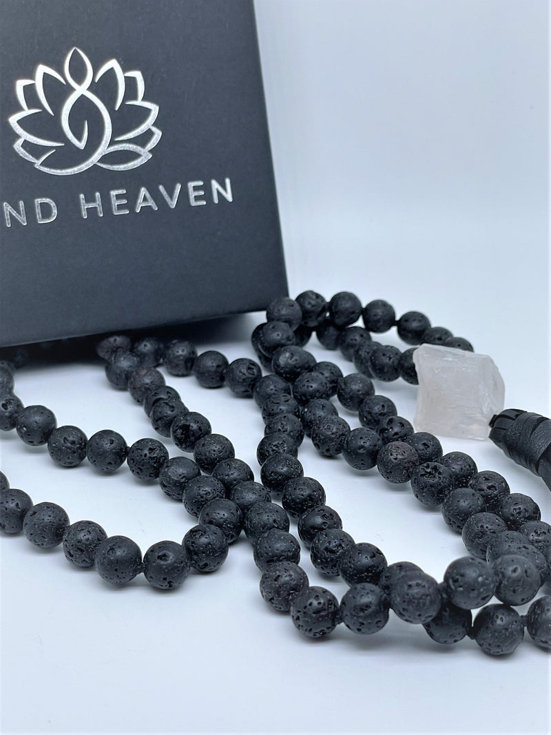 Mynd-Chic handcrafted beads necklace with black lava and clear quartz gemstone
