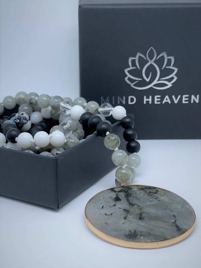 Mynd-Glow handcrafted beads necklace labradorite, black onyx and agate gemstones