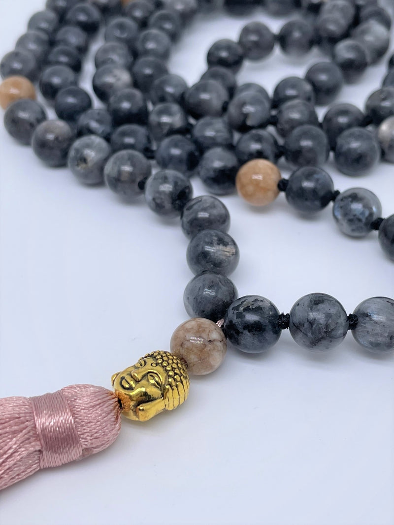 Mynd-Mystic 108 Mala Necklace labradorite and Sunstone