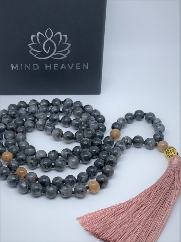 Mynd-Mystic 108 Mala Necklace labradorite and Sunstone