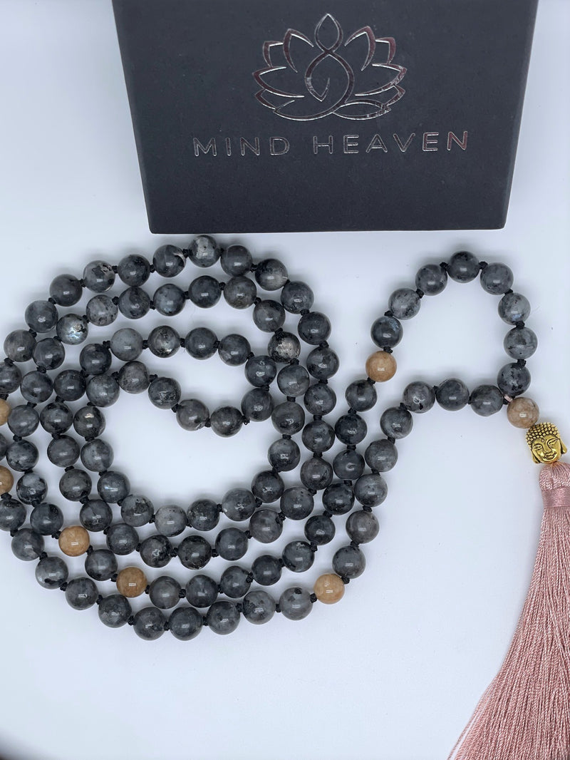 Mynd-Mystic 108 Mala Necklace labradorite and Sunstone