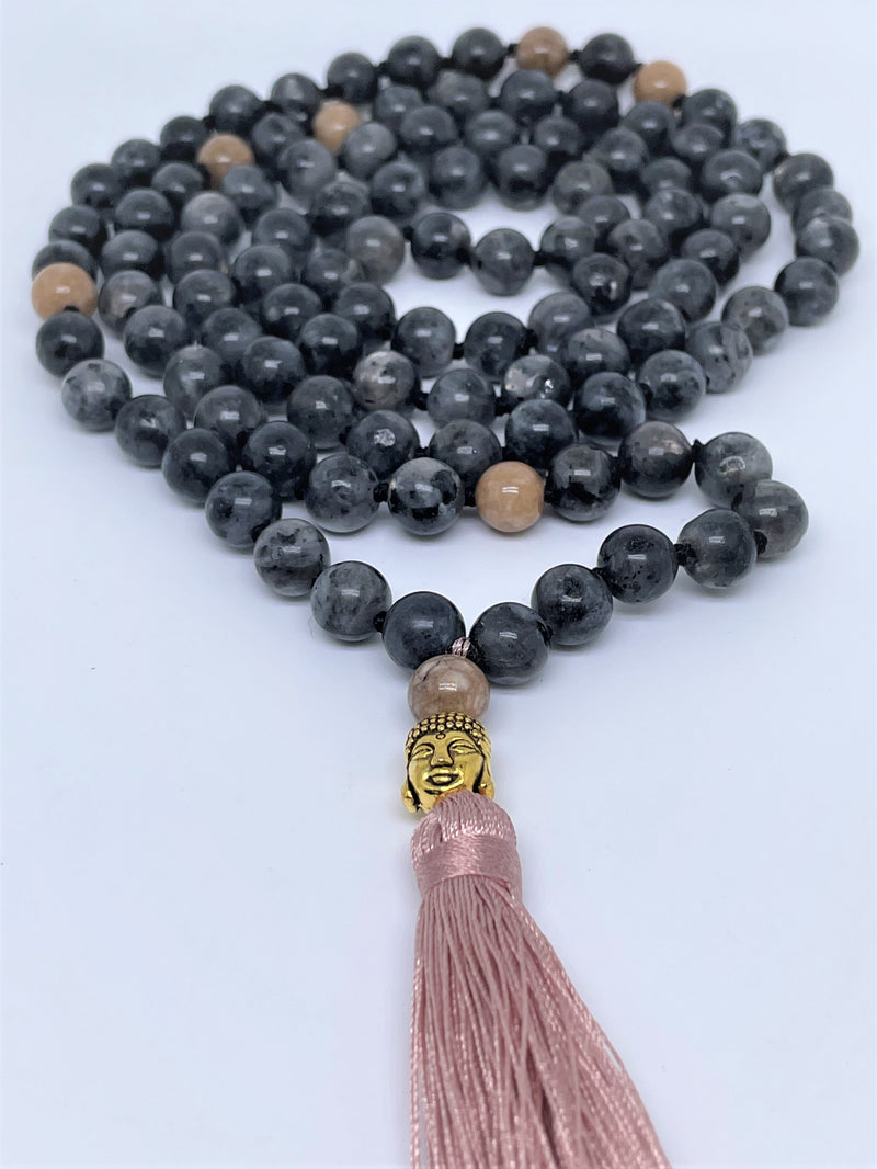 Mynd-Mystic 108 Mala Necklace labradorite and Sunstone