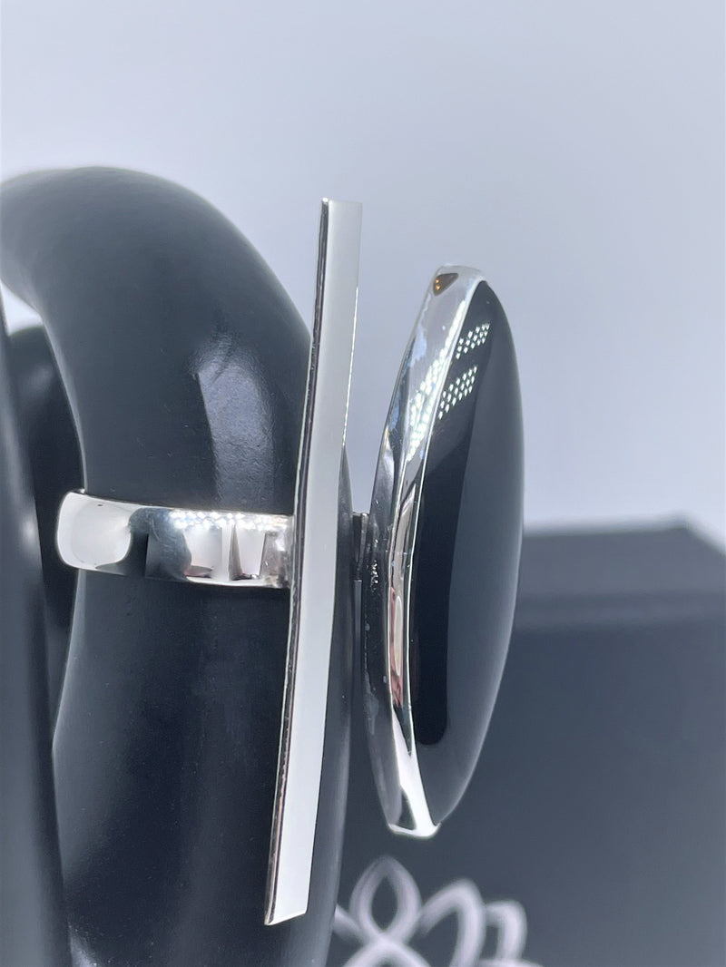 Onyx oval and silver line sterling silver ring