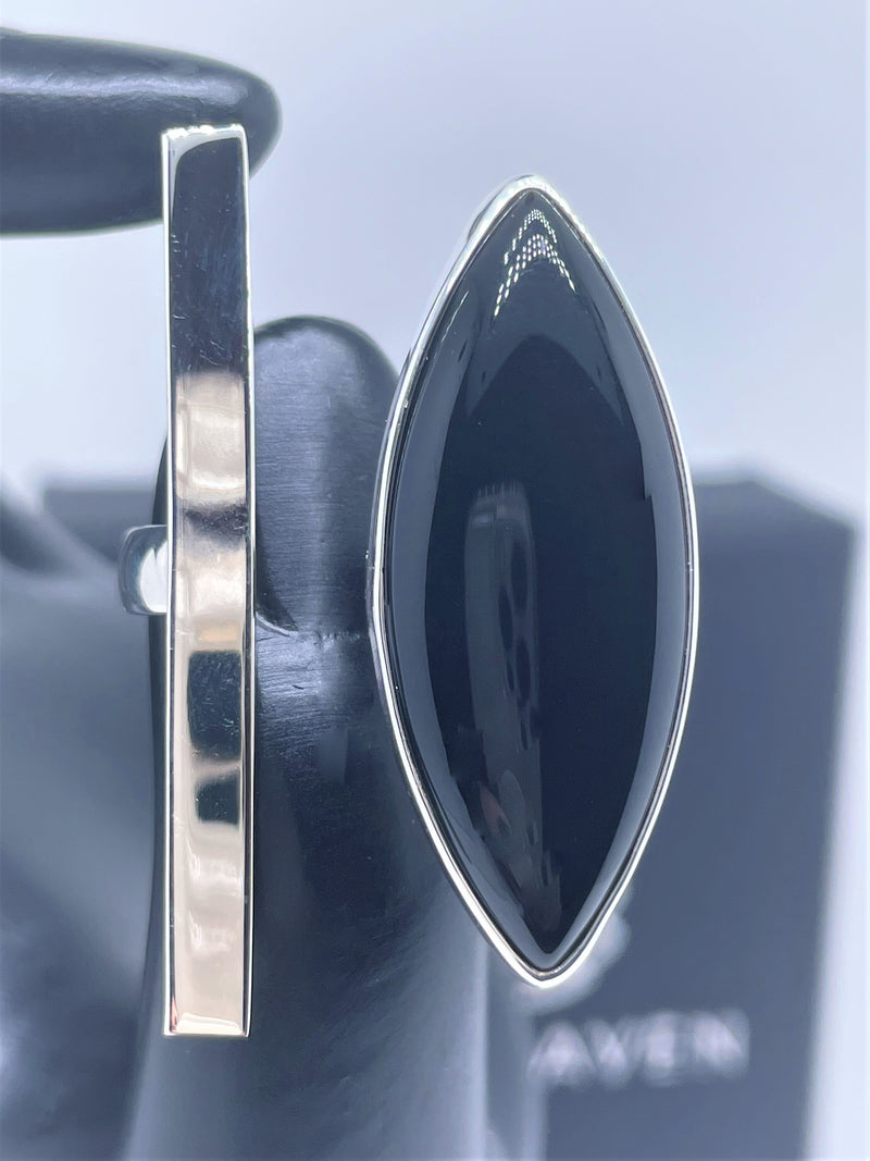 Onyx oval and silver line sterling silver ring