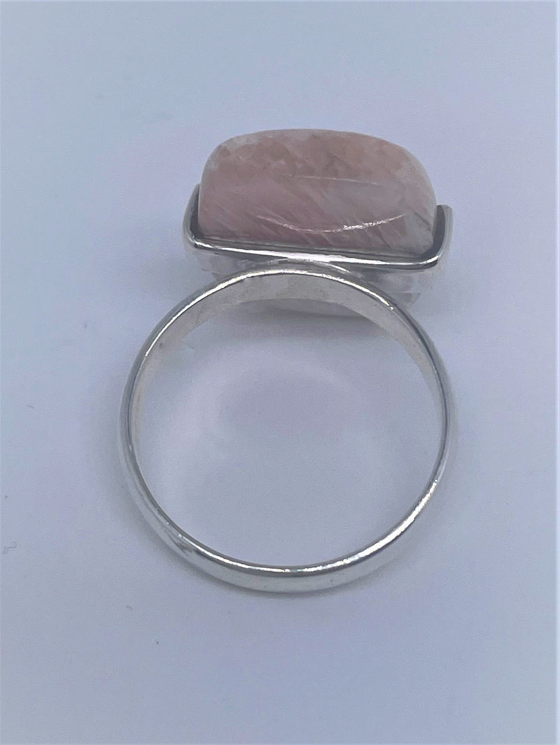 Pink Scolecite small rectangle crystal Silver Ring