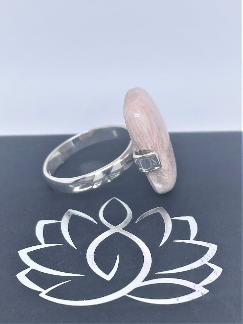 Pink Scolecite small rectangle crystal Silver Ring