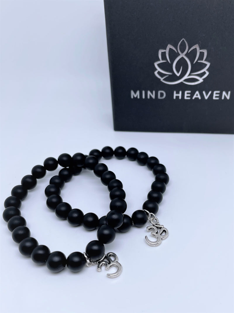 Power-Me Black onyx beads bracelet with OM pendant