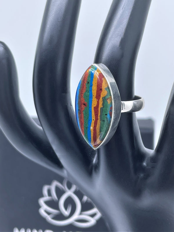 Rainbow Calsilica Sterling Silver Ring
