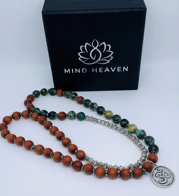 Bracelet african turquoise with sandalwood wrist mala