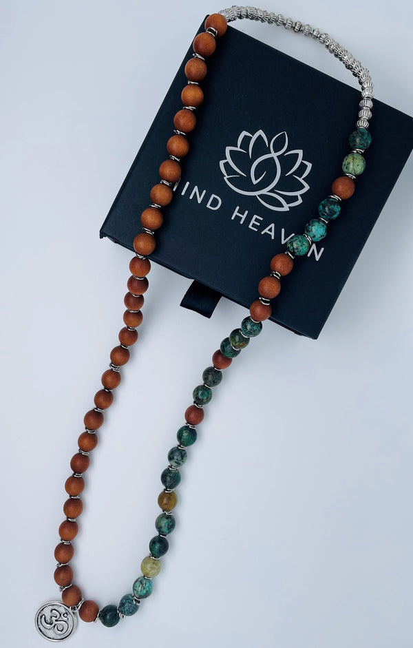 African Turquoise and Sandalwood wrist mala