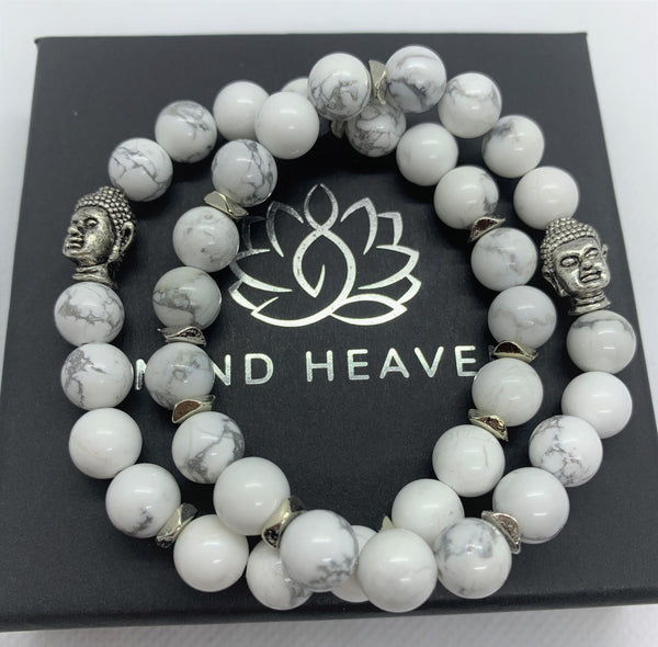 " Patience-me" wrist mala Is an Elegant Hand-Made bracelet that features Howlite beads with Buddha guidance bead.