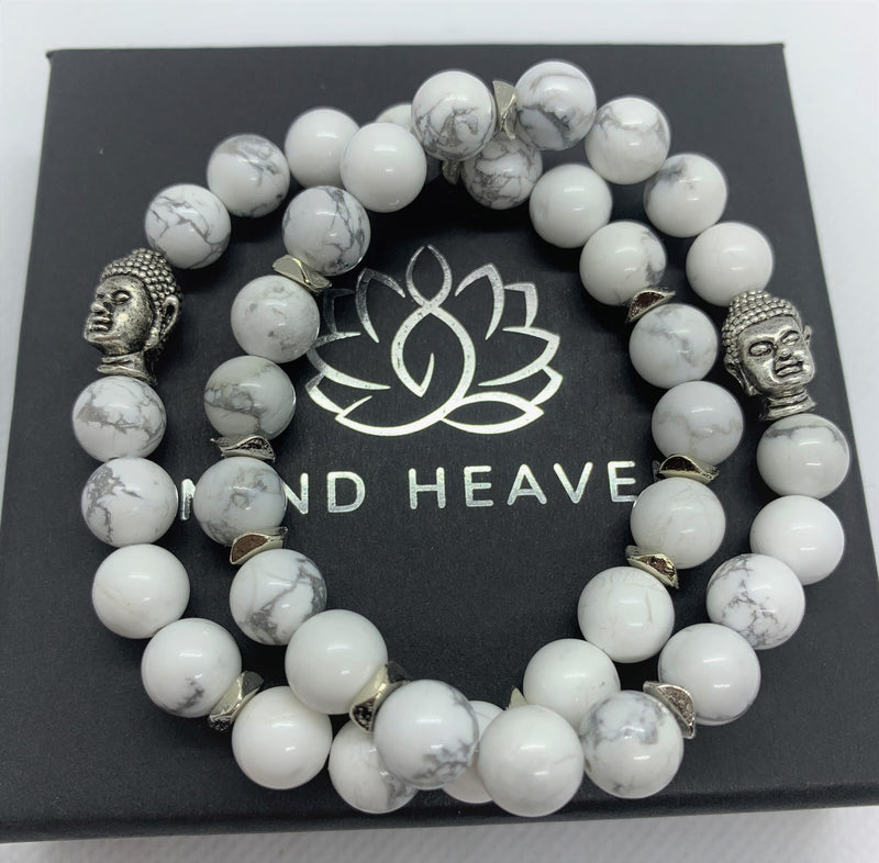 " Patience-me" wrist mala Is an Elegant Hand-Made bracelet that features Howlite beads with Buddha guidance bead.
