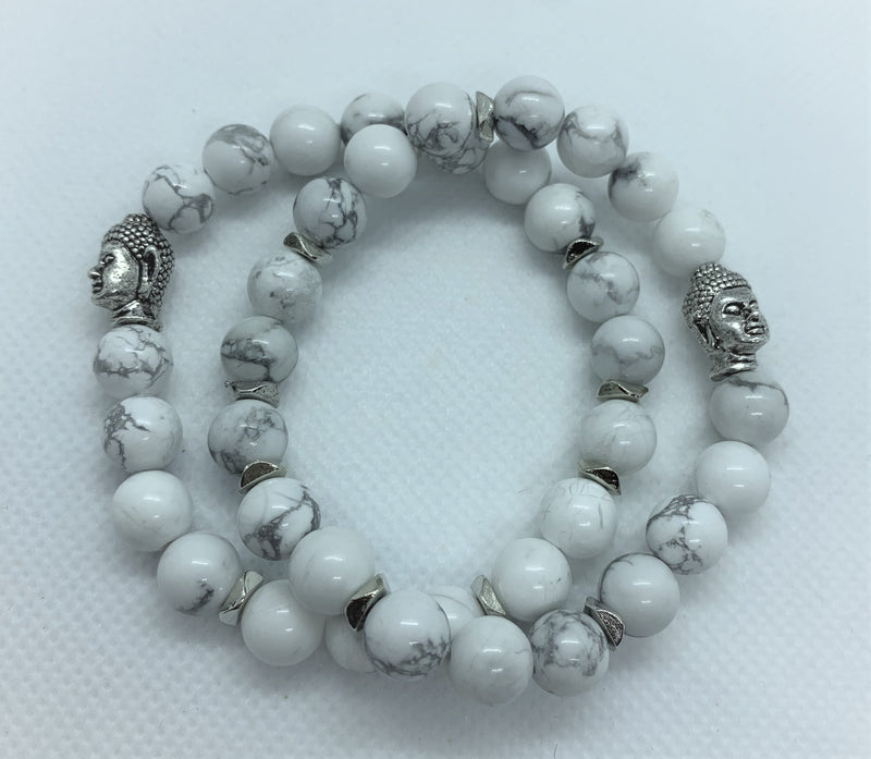 " Patience-me" wrist mala Is an Elegant Hand-Made bracelet that features Howlite beads with Buddha guidance bead.