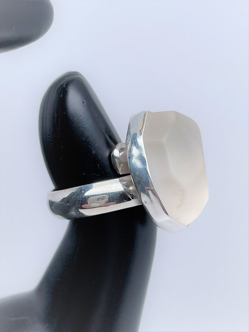 adjustable silver ring white snow quartz