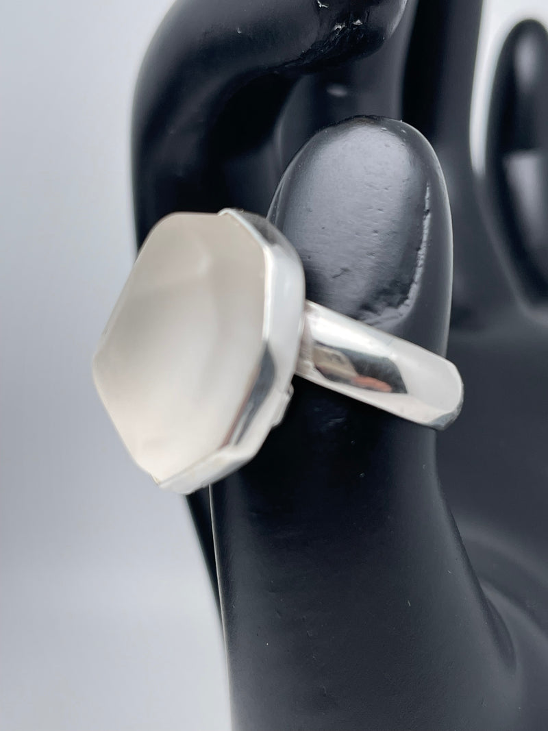 adjustable silver ring white snow quartz