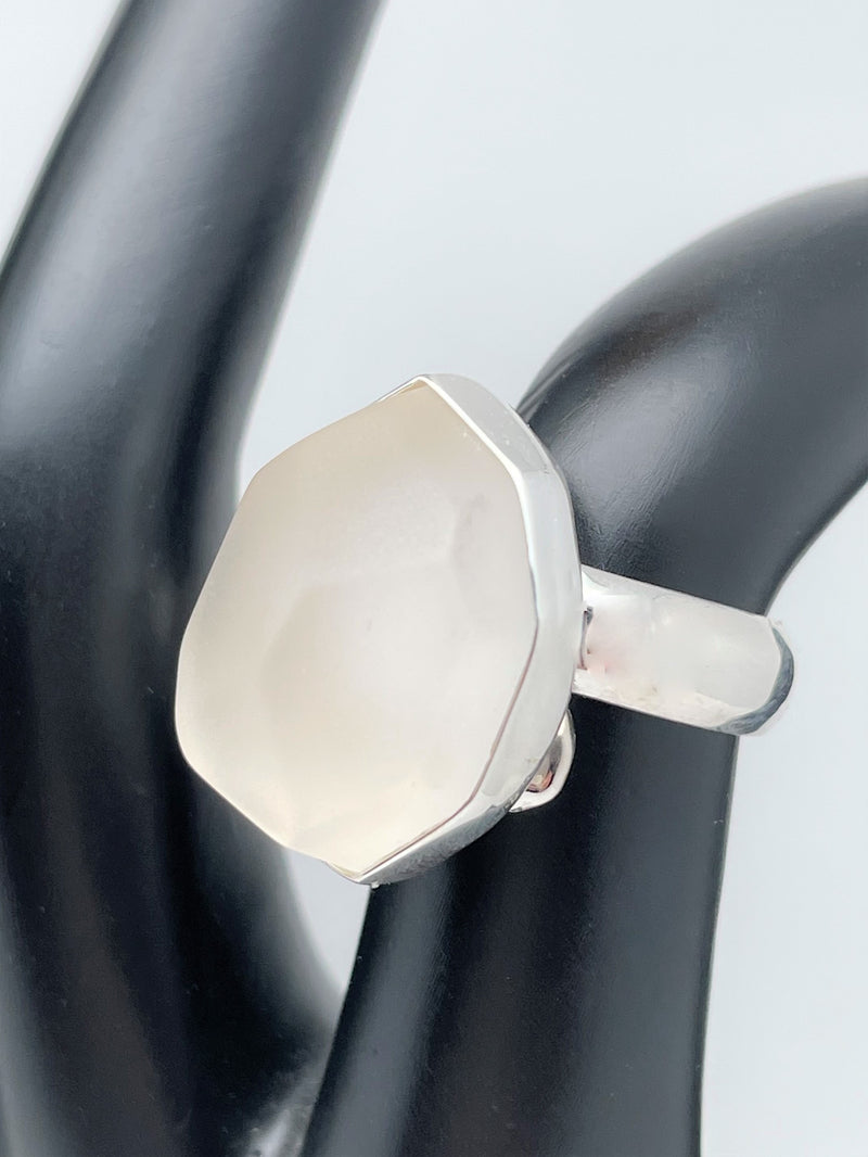 adjustable silver ring white snow quartz