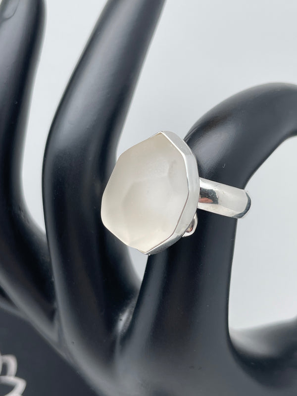 adjustable silver ring white snow quartz