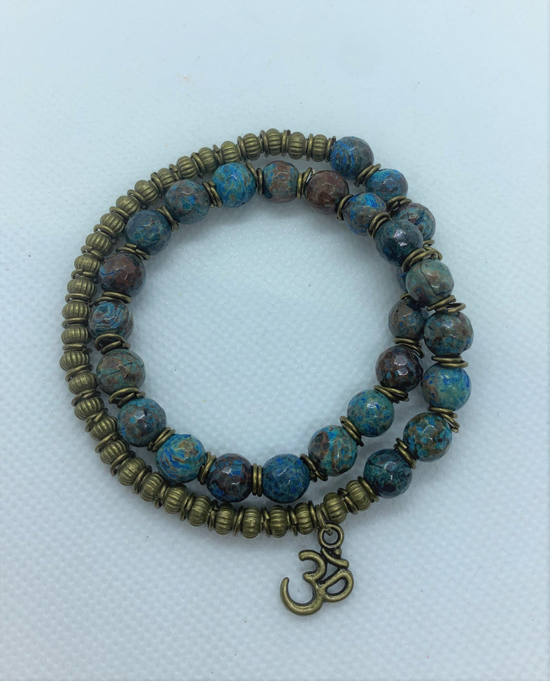 Love-me Ocean Jasper wrist mala with OM pendant